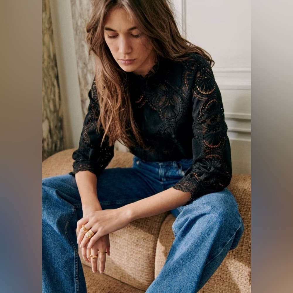 Sezane Bianca Blouse in Black Size 46 (US Size 14)